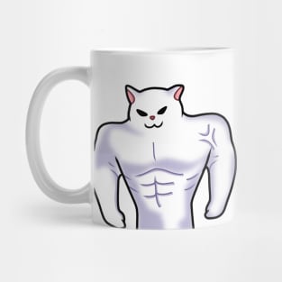 white Cat meme Buff power up Mug